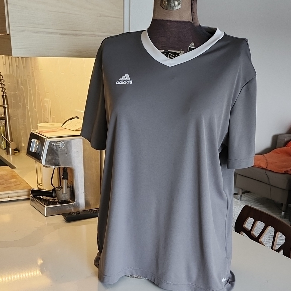 Adidas Gray V-Neck Tee with White Accents